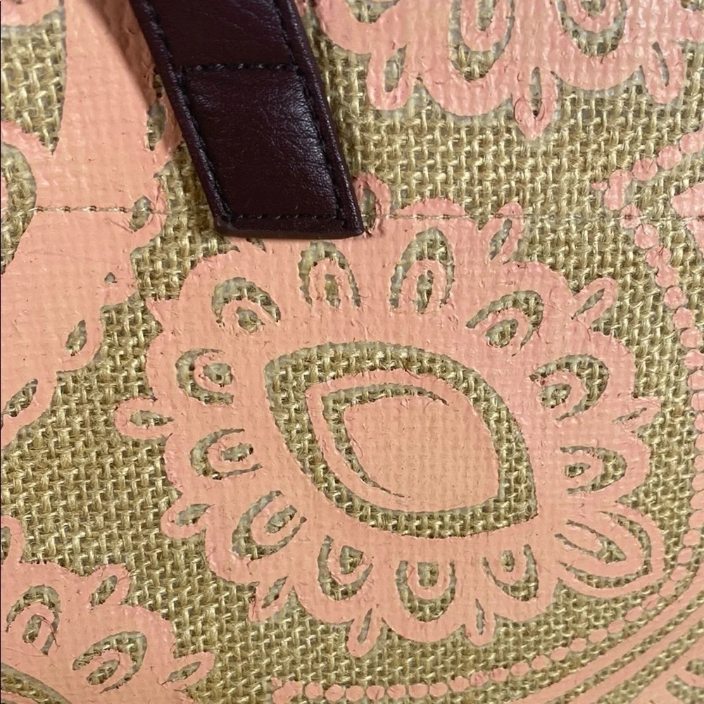 Beachy Jute Tote Bag with Pink Mandala Print